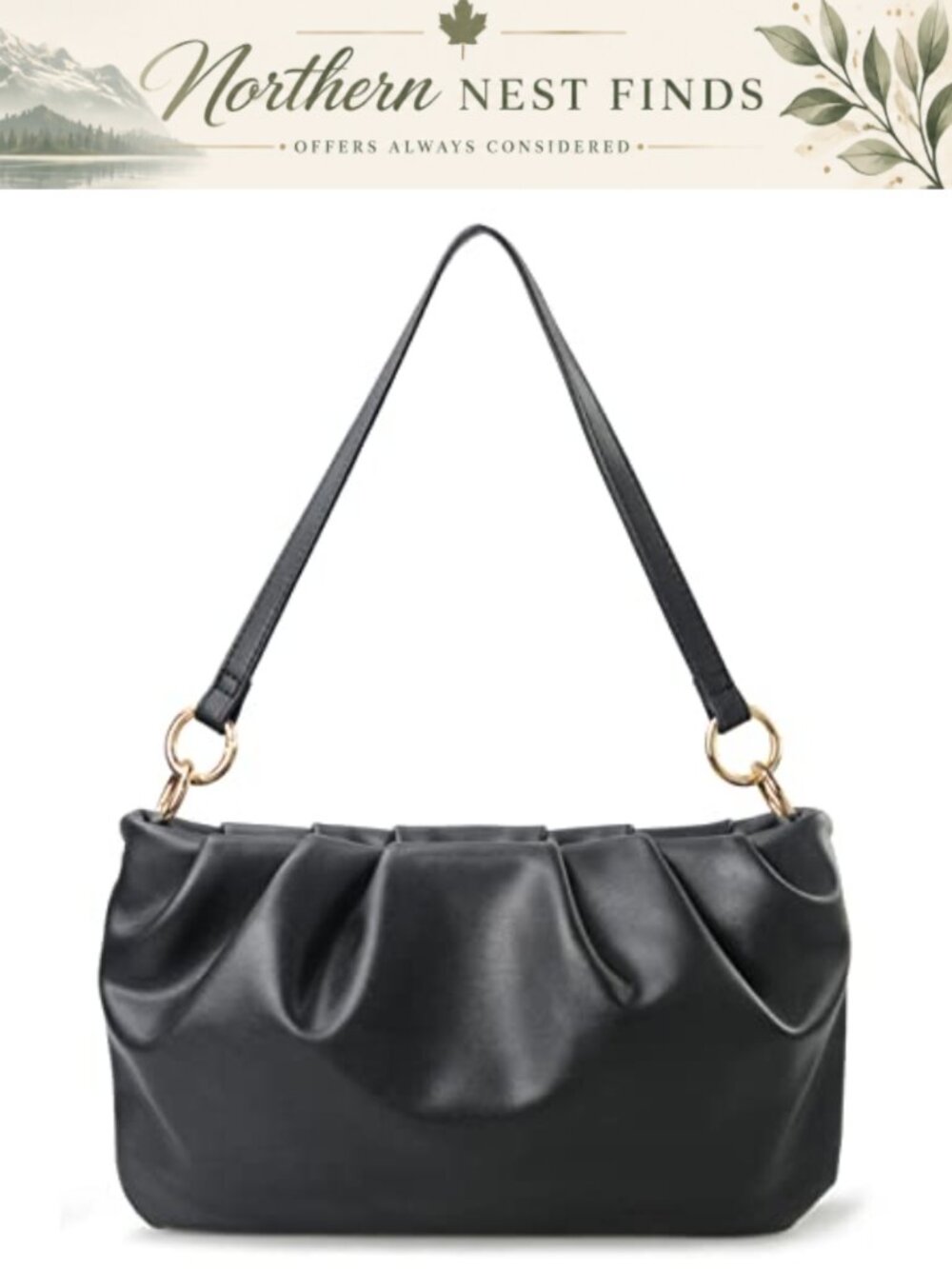 Womens Ruched Shoulder Bag Hobo Clutch Vegan Leather Convertible